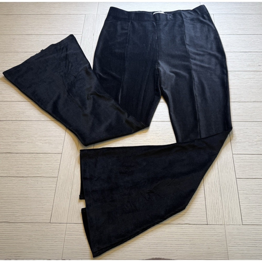 So Goods For Life Hi Rise‎ Flare Stretch Split Hem Black Ribbed Velour Pants XL